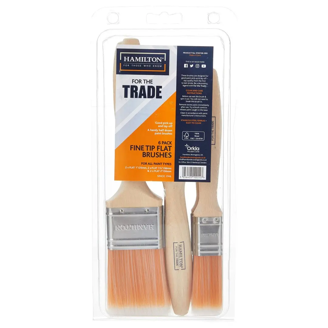 Hamilton For The Trade Fine Flat Tip Brushes - 6 Pack 1