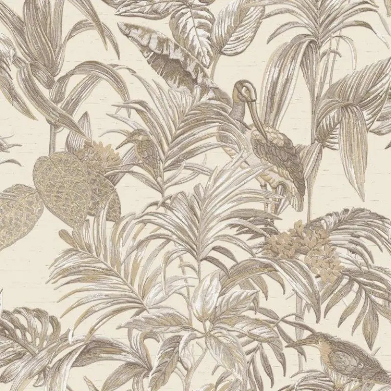 Hand Stitched Botanical Bird Wallpaper 1
