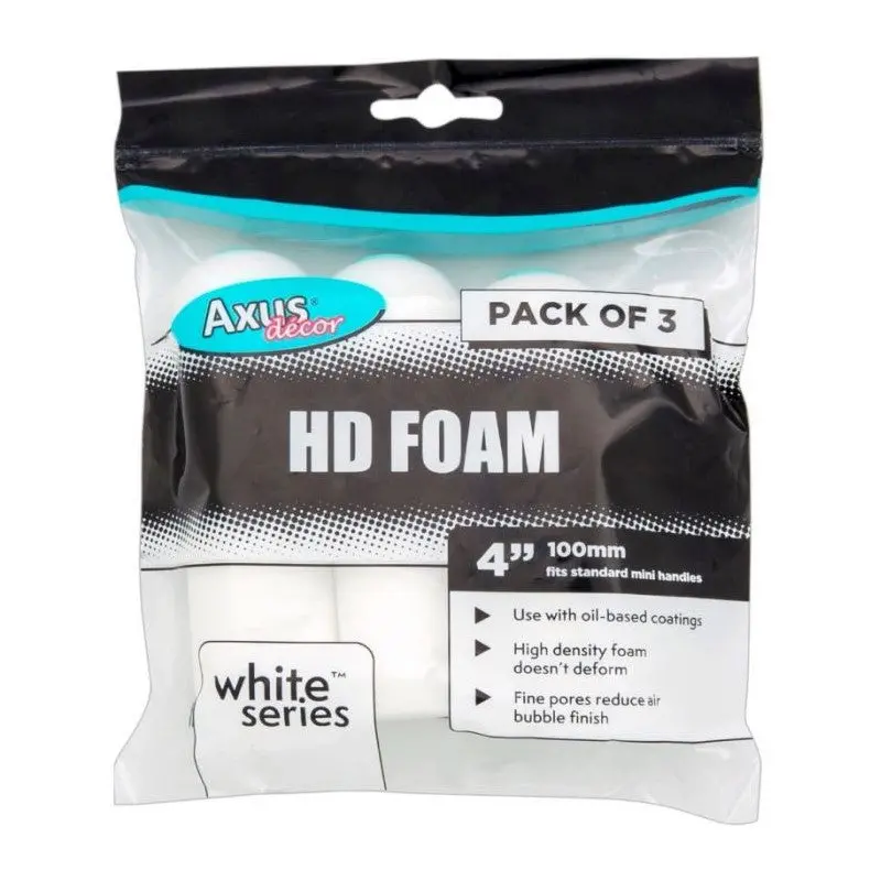 Axus Hd Foam White Series 4" Mini Rollers - Pack Of 3 1