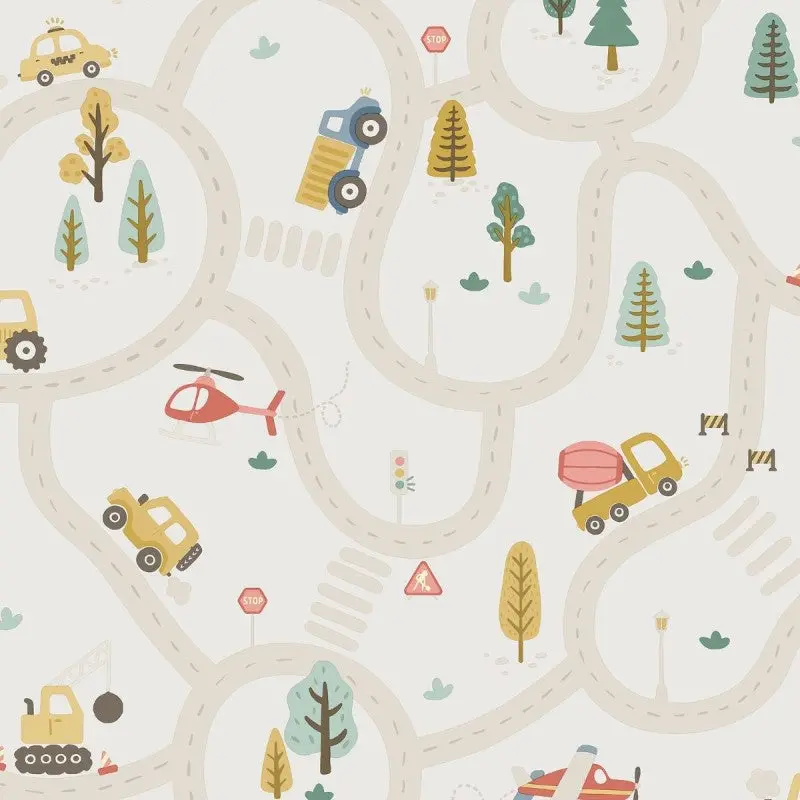 Roundabout Road Wallpaper - Cream/Multi Sample 1