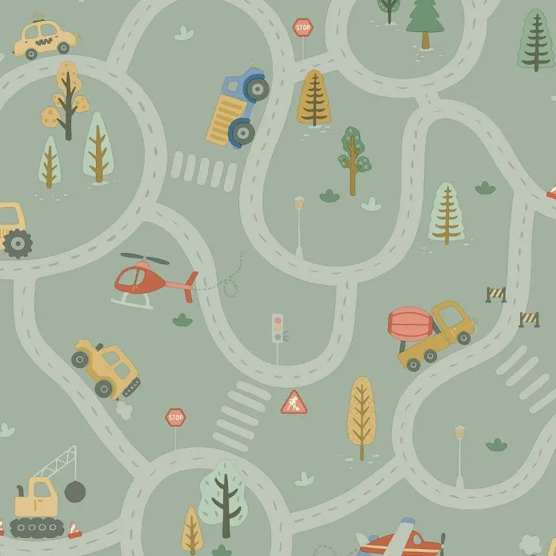 Roundabout Road Wallpaper - Sage Sample 1