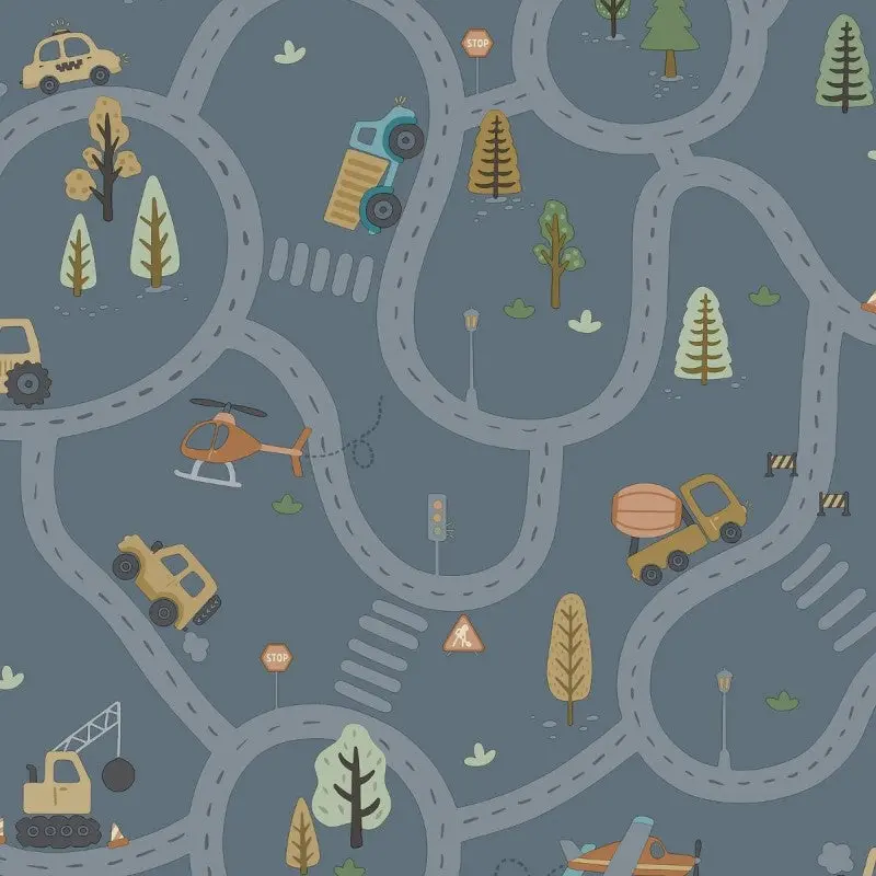 Roundabout Road Wallpaper - Denim Blue Sample 1
