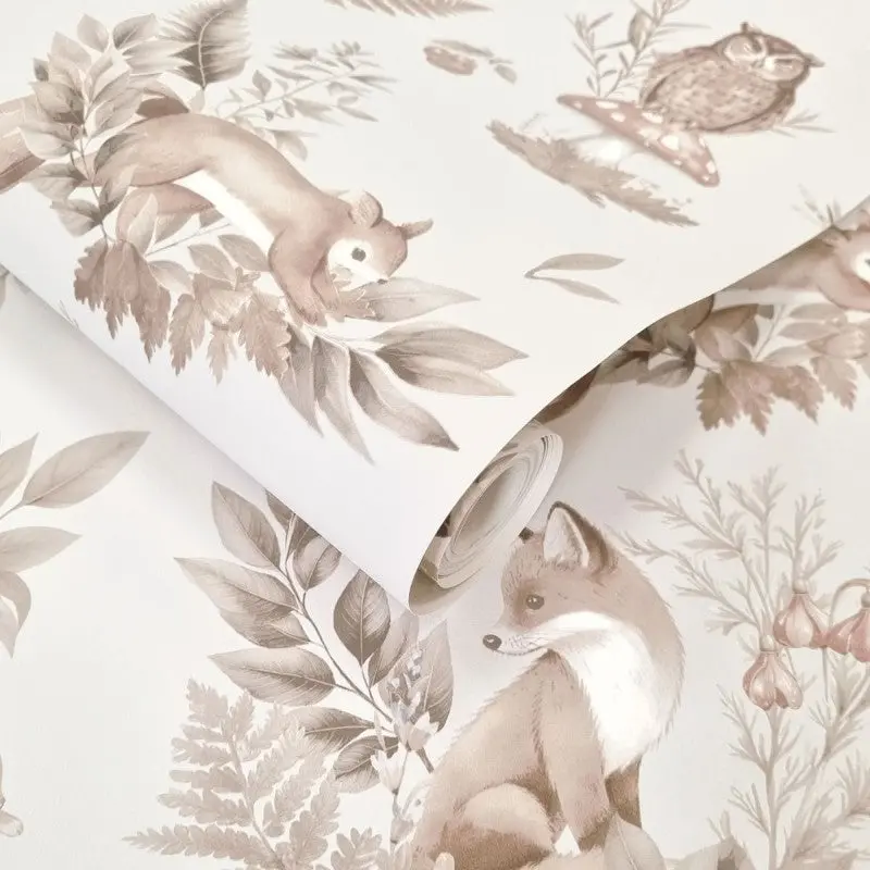 Forest Friends Woodland Wallpaper Neutral Sample 1