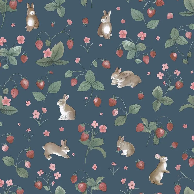 Bunnies & Berries Navy Wallpaper Sample 1