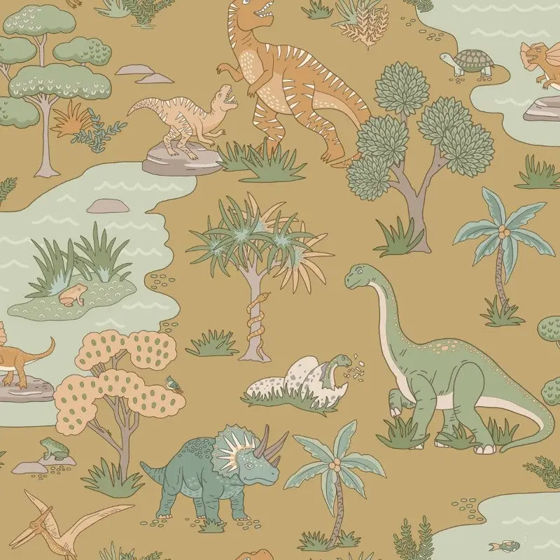 Dino Zoo Wallpaper - Ochre Sample 1