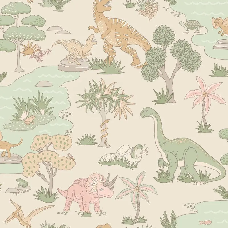 Dino Zoo Wallpaper - Pink/Sage Sample 1