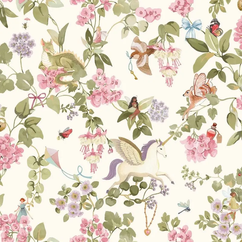Away With The Fairies Floral Wallpaper - Cream/Multi Sample 1