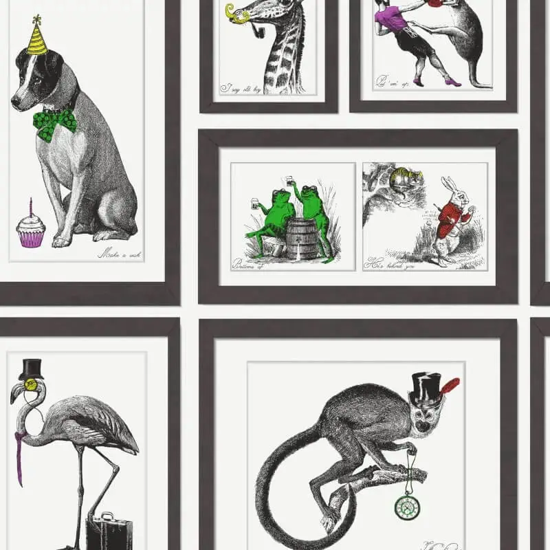 Mad Dogs Framed Animal Wallpaper Black & White Sample 1