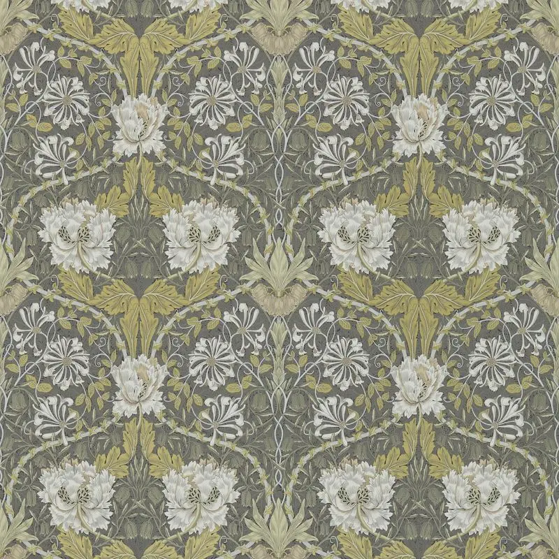 Morris & Co Honeysuckle & Tulip Wallpaper - Charcoal/Gold Sample 1