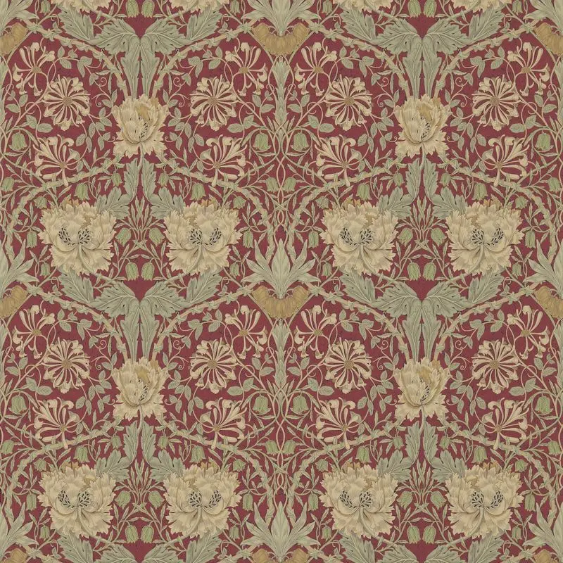 Morris & Co Honeysuckle & Tulip Wallpaper - Red/Gold Sample 1