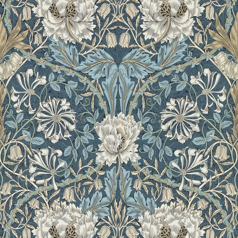 Morris & Co Honeysuckle & Tulip Wallpaper - Woad/Thyme Sample 1
