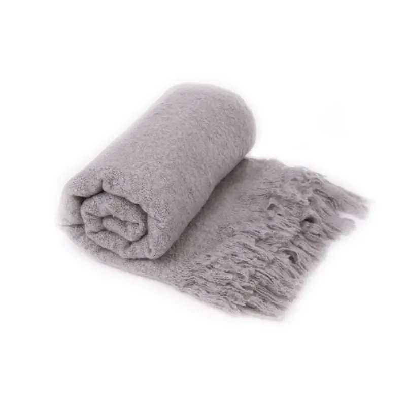 Malini Serena Faux Mohair Fringed Tassel Throw Grey 1