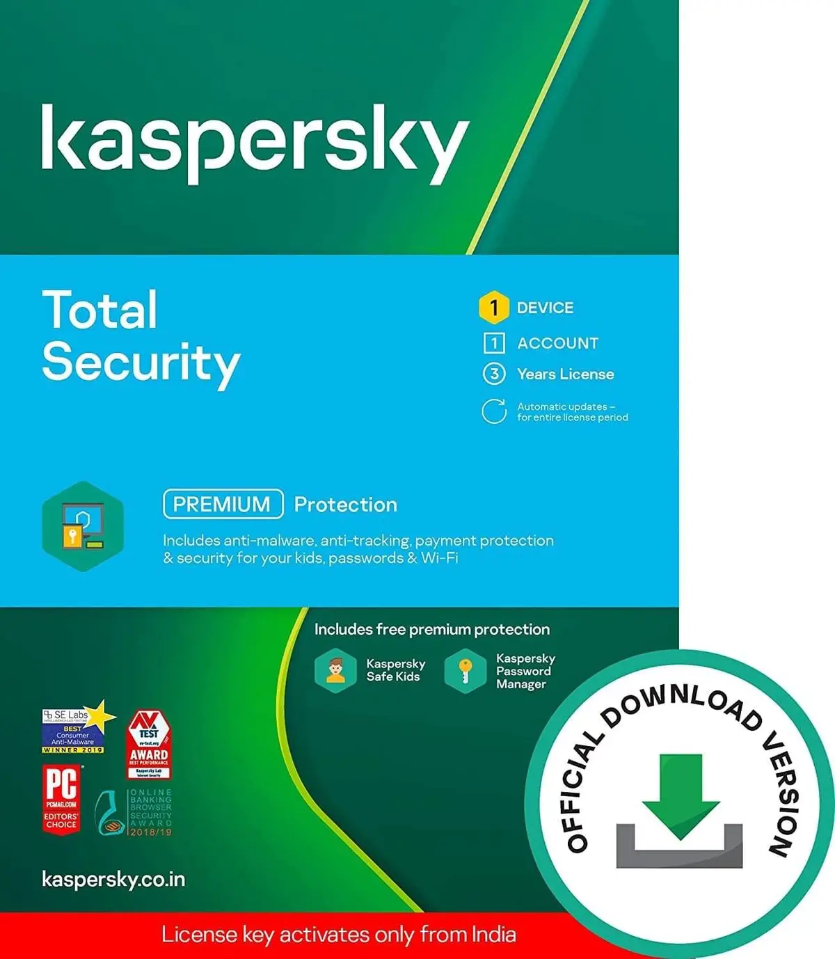 Kaspersky Total Security (Windows / Mac / Android) Latest Version - 1 User 3 Years (Code Emailed In 2 Hours - No Cd) 1