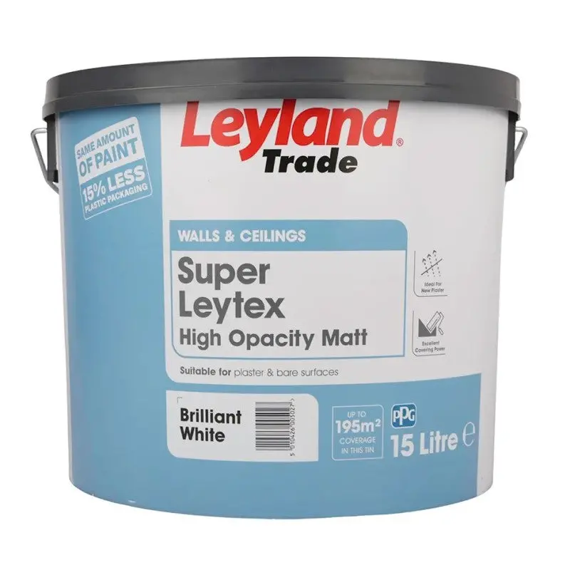 Leyland Trade Super Leytex Paint - Brilliant White 15L 1