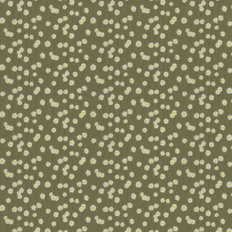 Little Greene Moon Daisies Wallpaper Sample - Olive Colour 1
