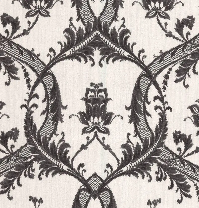 Milano Textured Glitter Damask Wallpaper -  Ivory & Black 1
