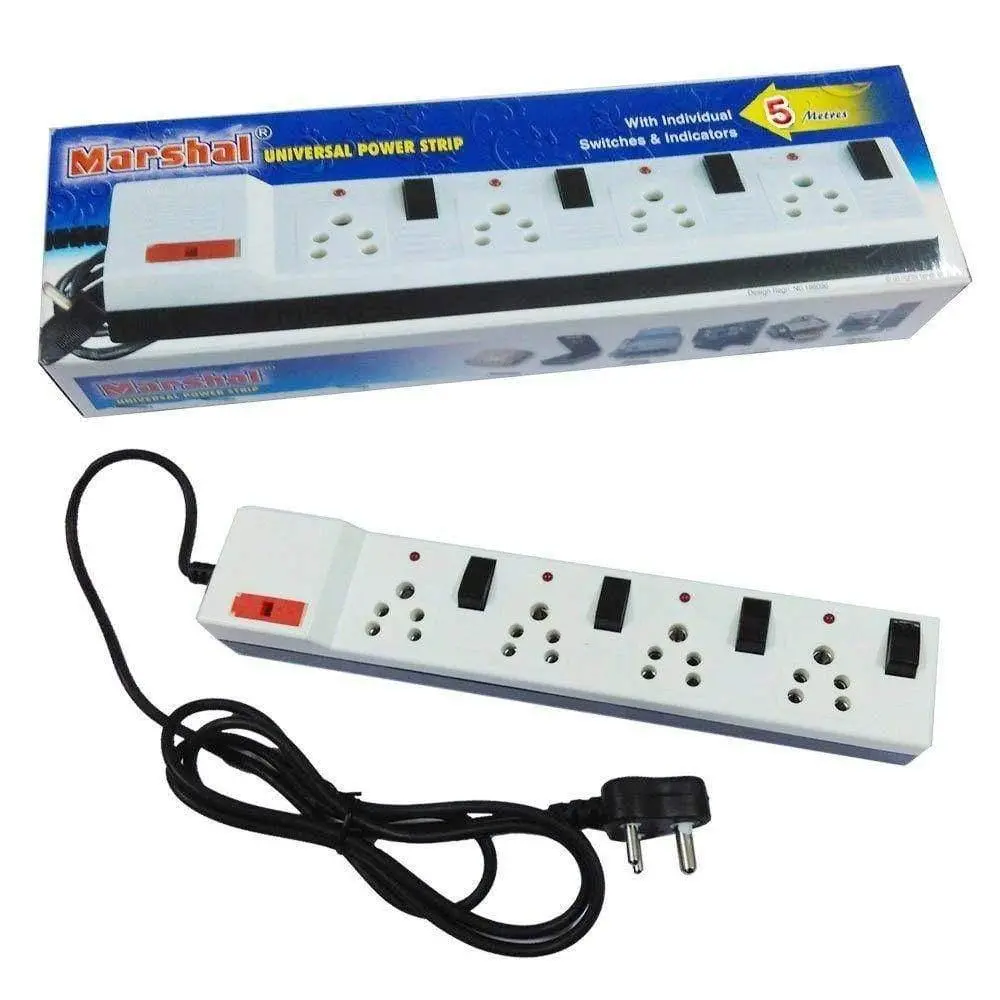 Marshal Universal Power Strip With Fuse, Individual Switches, 4 Plugs, Indian Pin Type (2 Meter) 1