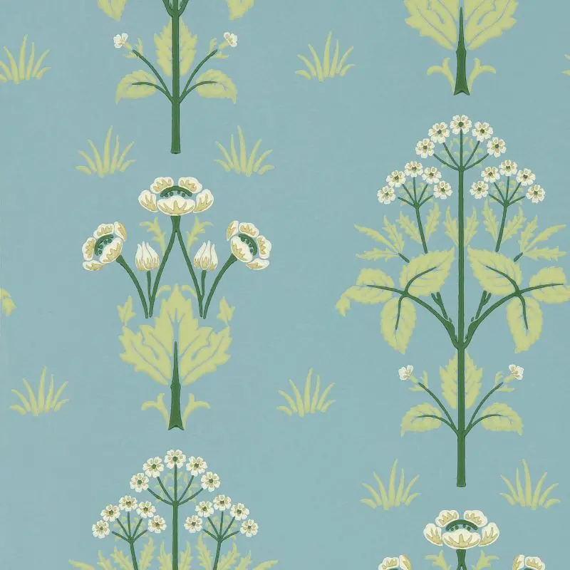 Morris & Co Meadow Sweet Wallpaper - Mineral Blue Sample 1