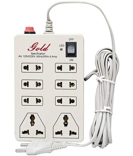 Dealsplant 6 Amp Abs Plastic Gold Mini Strip Multi Plug Extension Cord, 8 Sockets, 3 M 1