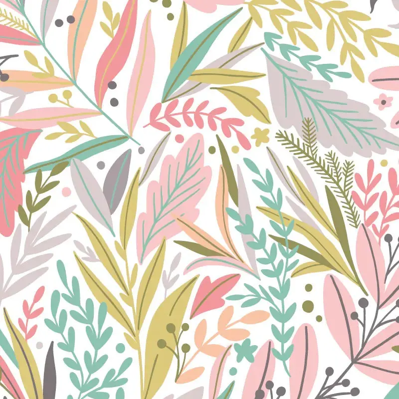 Origin Patterned Leaves Wall Mural Olive/Blush 1