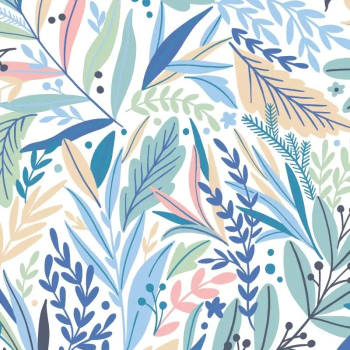 Origin Patterned Leaves Wall Mural Washed Denim 2