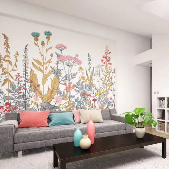 Origin Botanical Fleur Wall Mural Dove/Coral 1