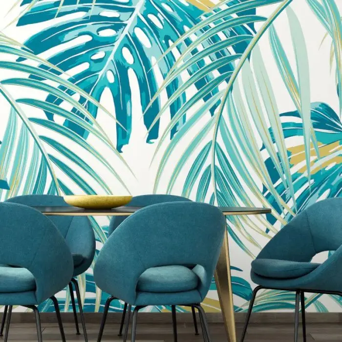 Origin Tropical Leaves Wall Mural Teal 1