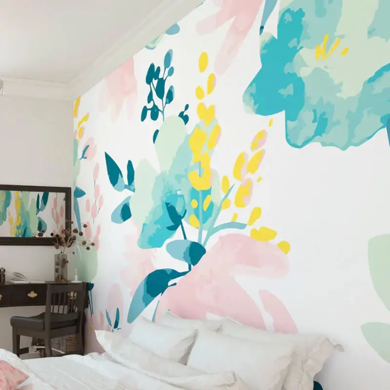 Origin Graphic Flower Wall Mural Blush/Jade 1