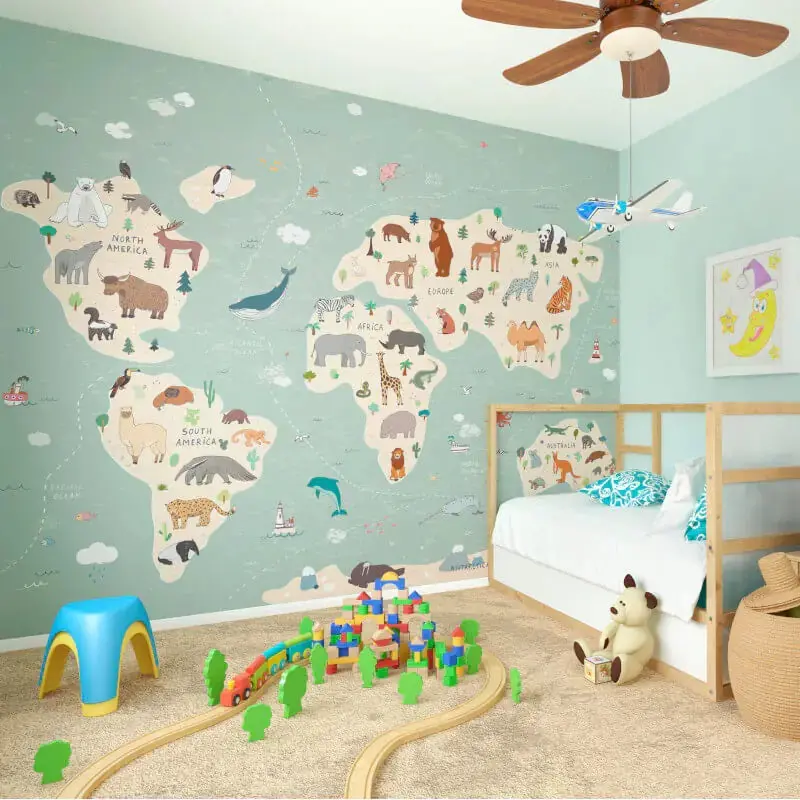 Origin Children's World Map Wall Mural Multi 1