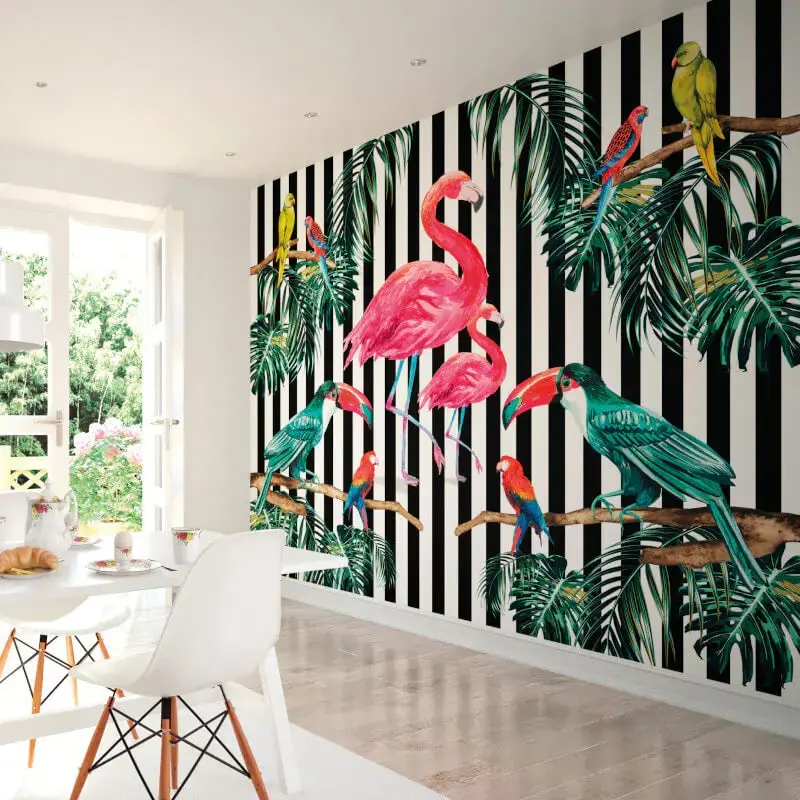 Origin Flamingo Stripe Wall Mural Multi 1