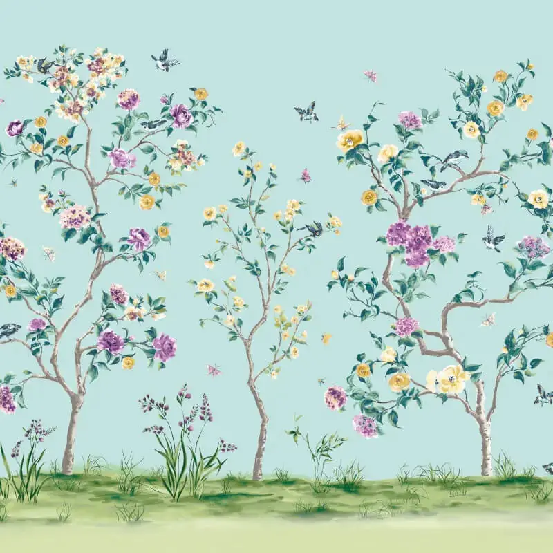 Origin Oriental Flower Tree Wall Mural Blue 1