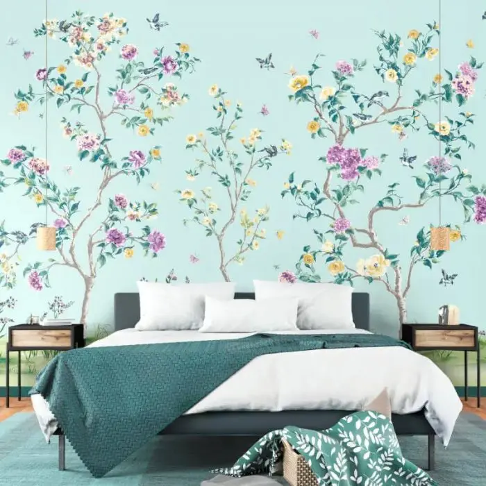 Origin Oriental Flower Tree Wall Mural Blue 2