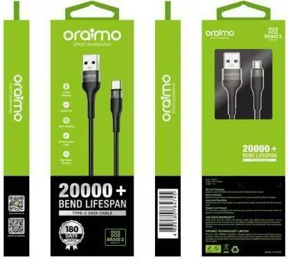 Oraimo Ocd-C71 1 M Usb Type C Cable (Compatible With Mobiles, Tablets, Black, One Cable) 1 M Usb Type C Cable  (Compatible With Mobiles, Tablets, Black, One Cable) 1