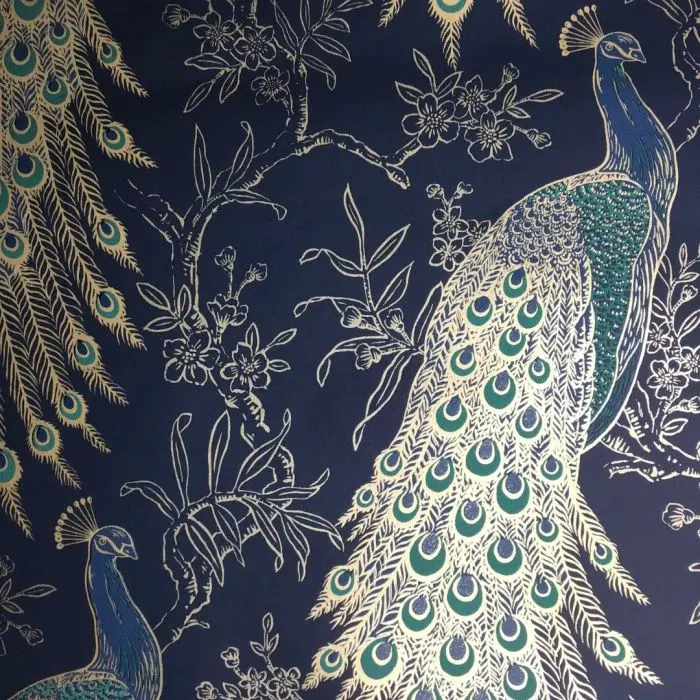 Metallic Peacock Wallpaper Navy & Gold 1