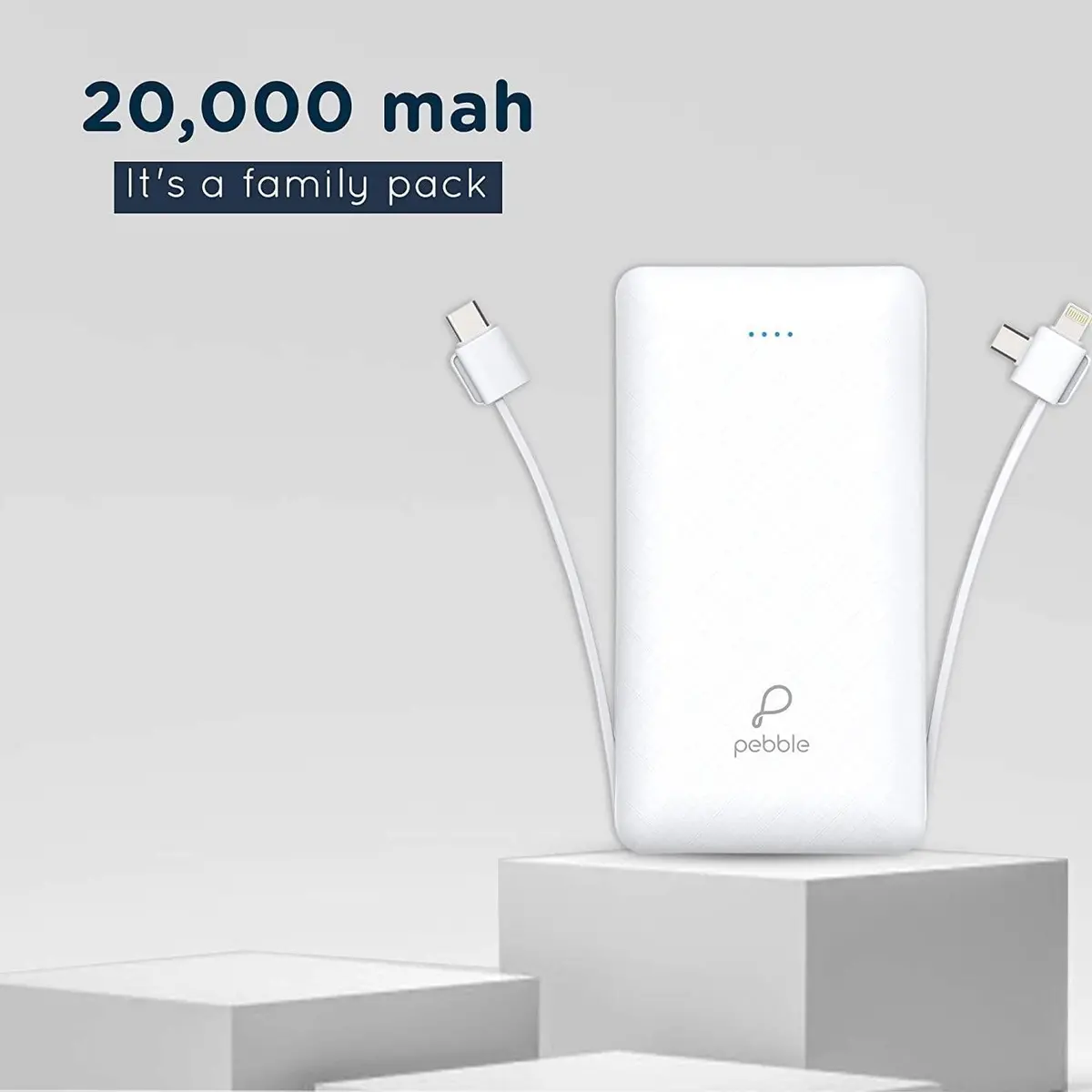 Pebble Ace+ Max 20000 Mah Power Bank With In-Built Micro, Type-C & Lightning Cables And Fast Charging 2