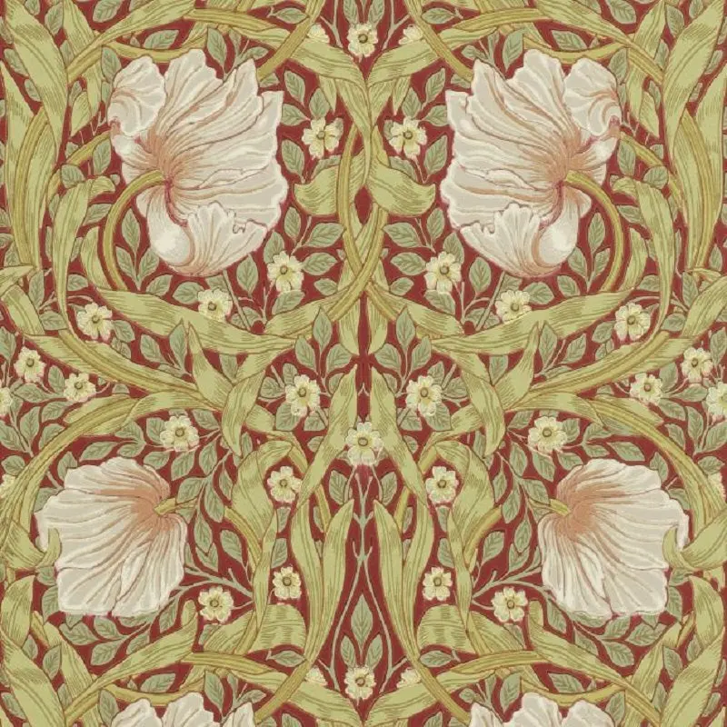 Morris & Co Pimpernel Wallpaper - Brick/Olive Sample 1