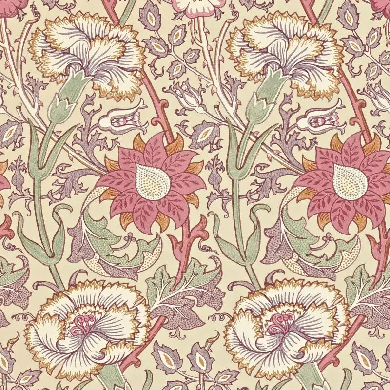 Morris & Co Pink & Rose Wallpaper - Manilla/White Sample 1