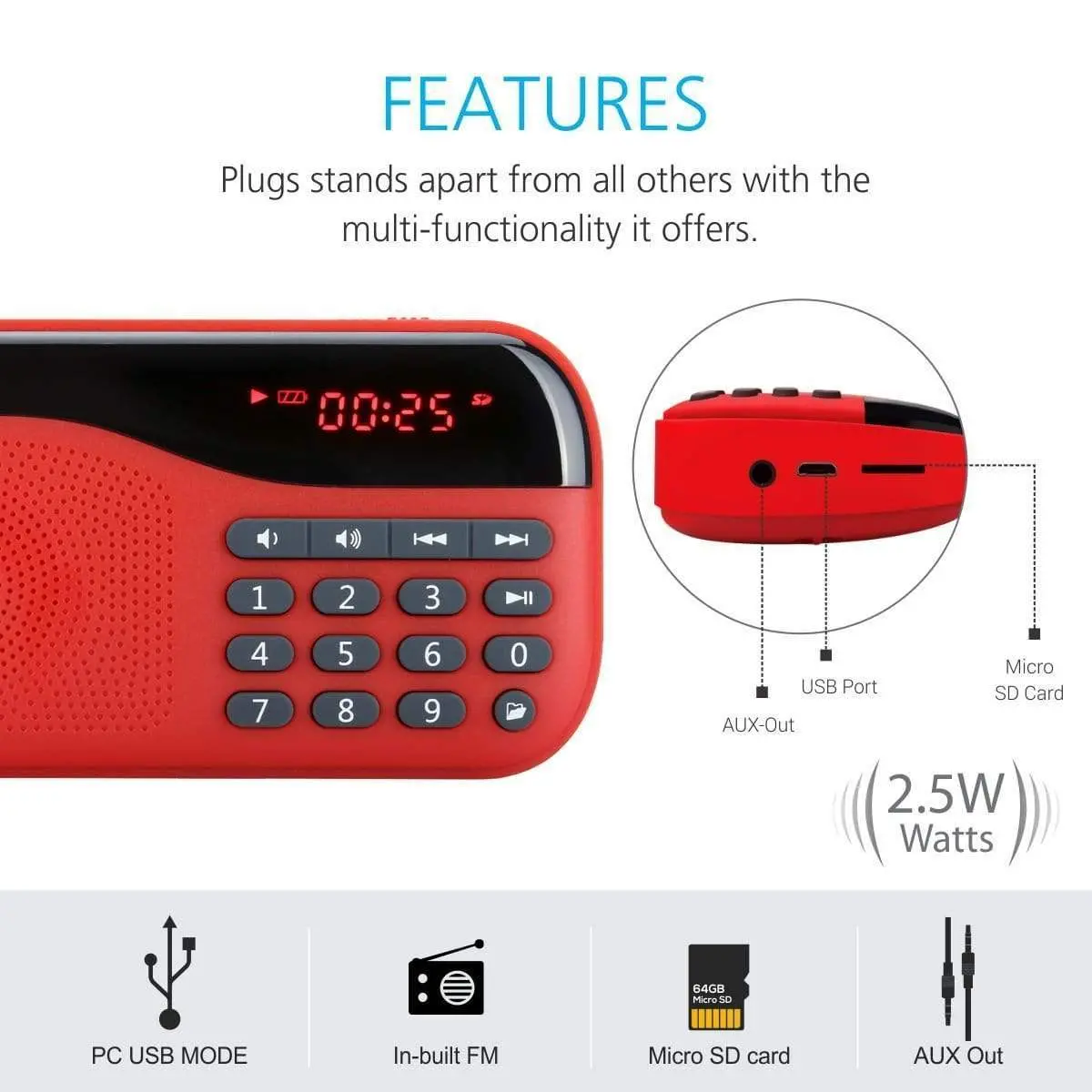 Portronics Plugs Portable Speaker With Fm & Microsd Card Support 3