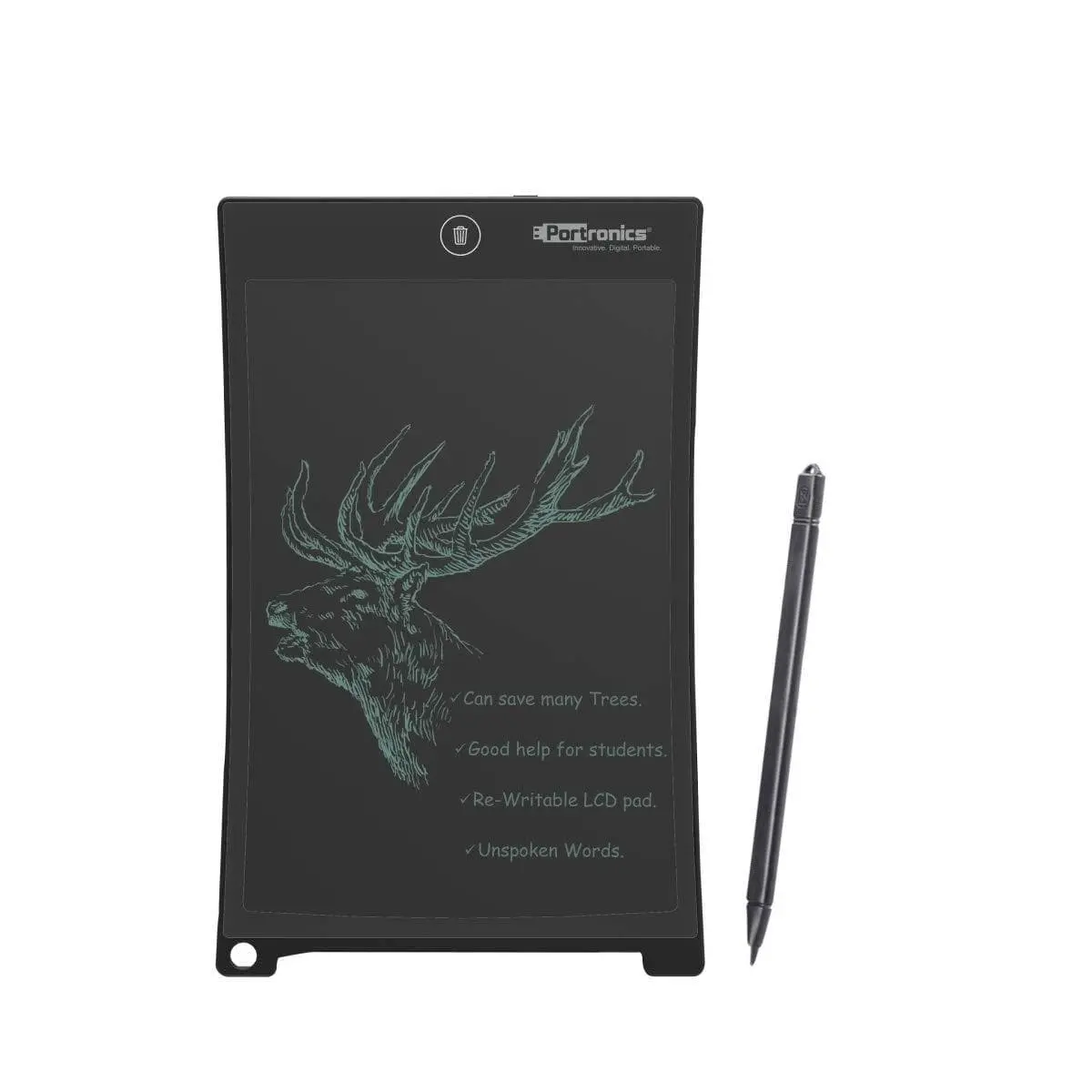 Portronics Ruffpad 10 Plus Por-233 Re-Writeable Lcd Writing Pad With Content Safety Button, Black 1