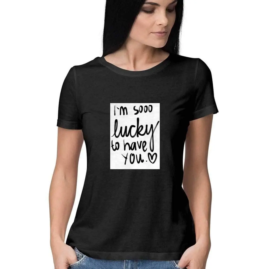 Dealsplant Crop Sleeve Round Neck Lucky To Have You_1 T-Shirt For Women 1