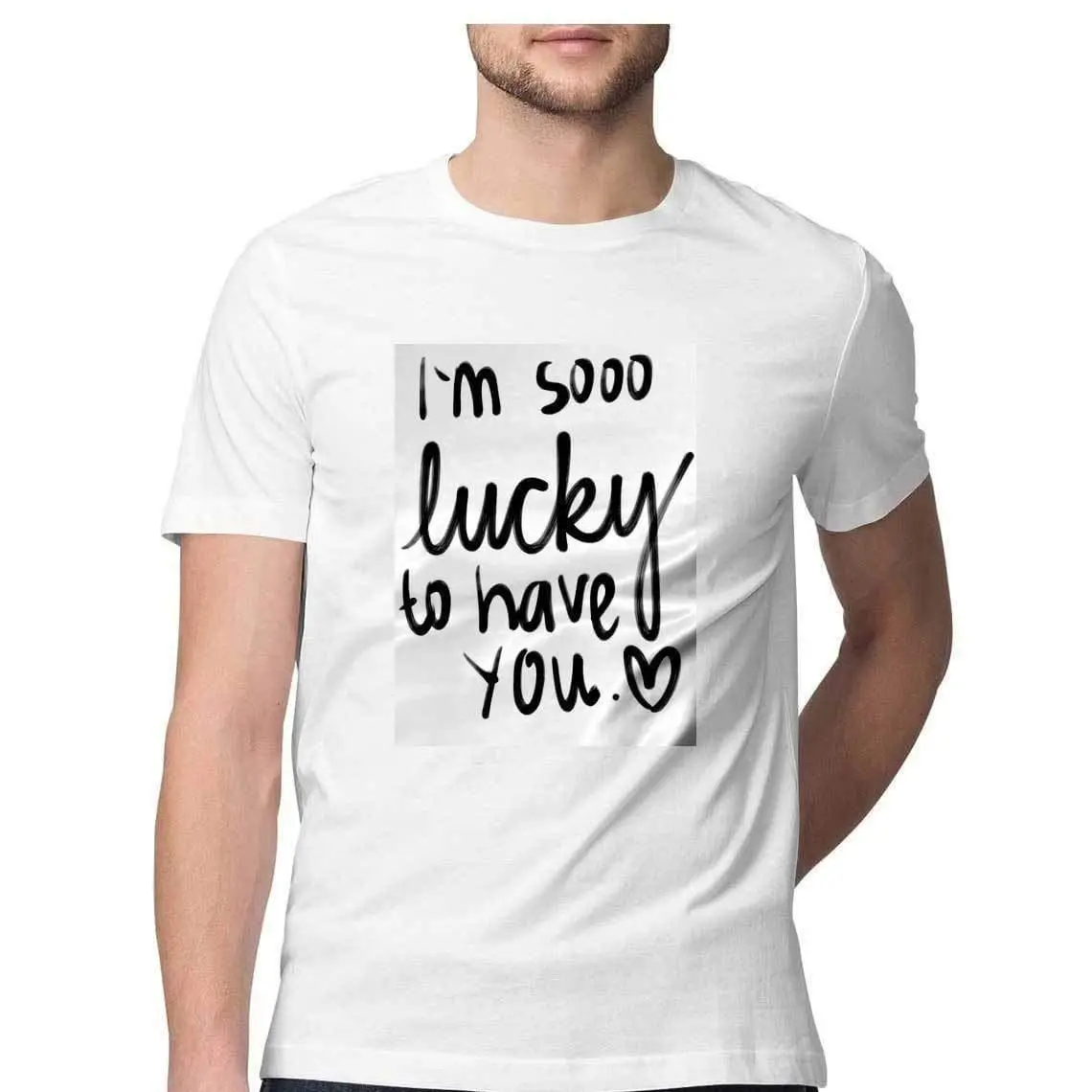 Dealsplant Half Sleeve Round Neck Lucky To Have You_1 T-Shirt For Men 1