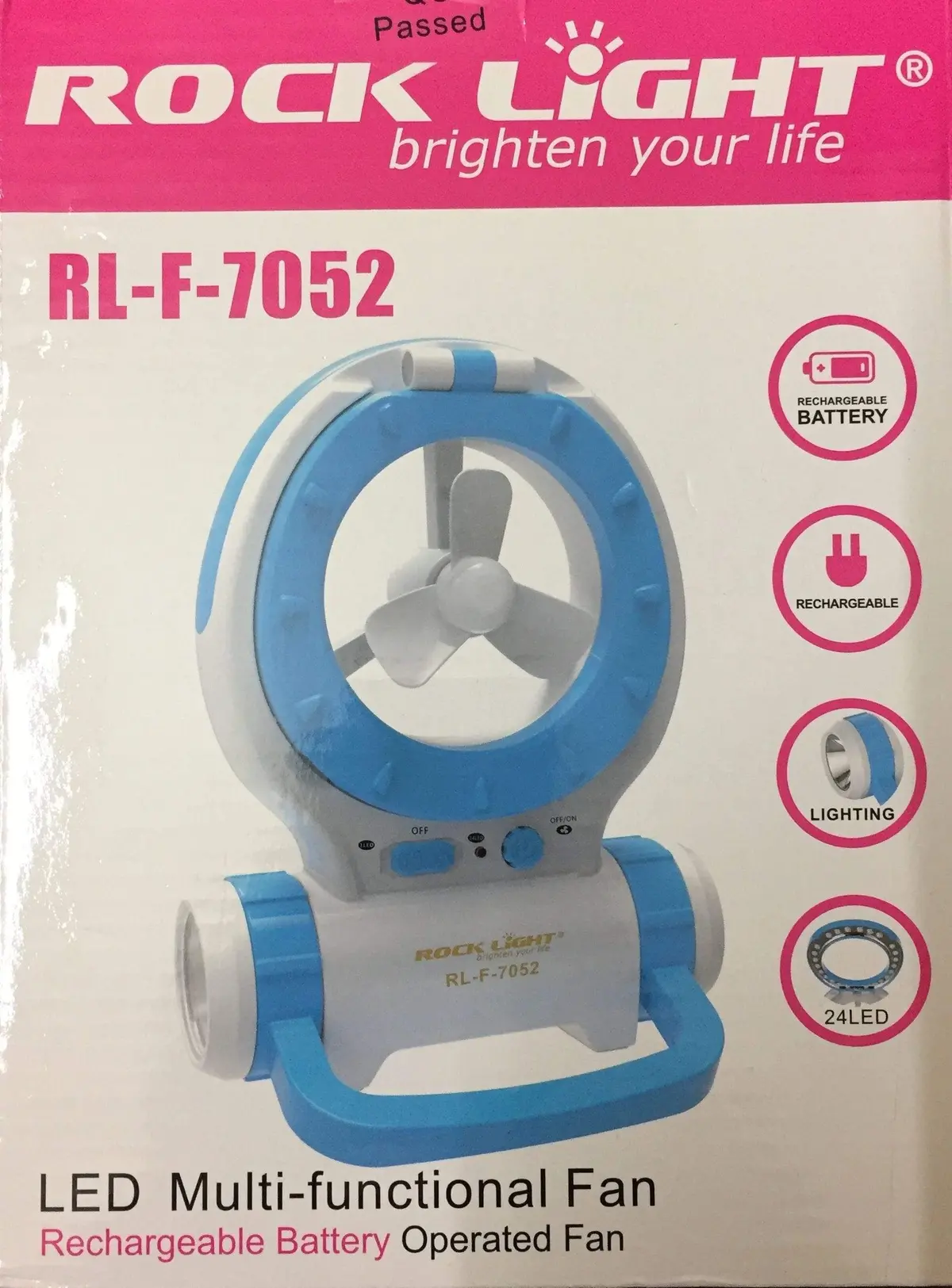 Rock Light 7052 Rechargeable Mini Fan With Led Torch And Led Emergency Light Ac / Dc Supported 1