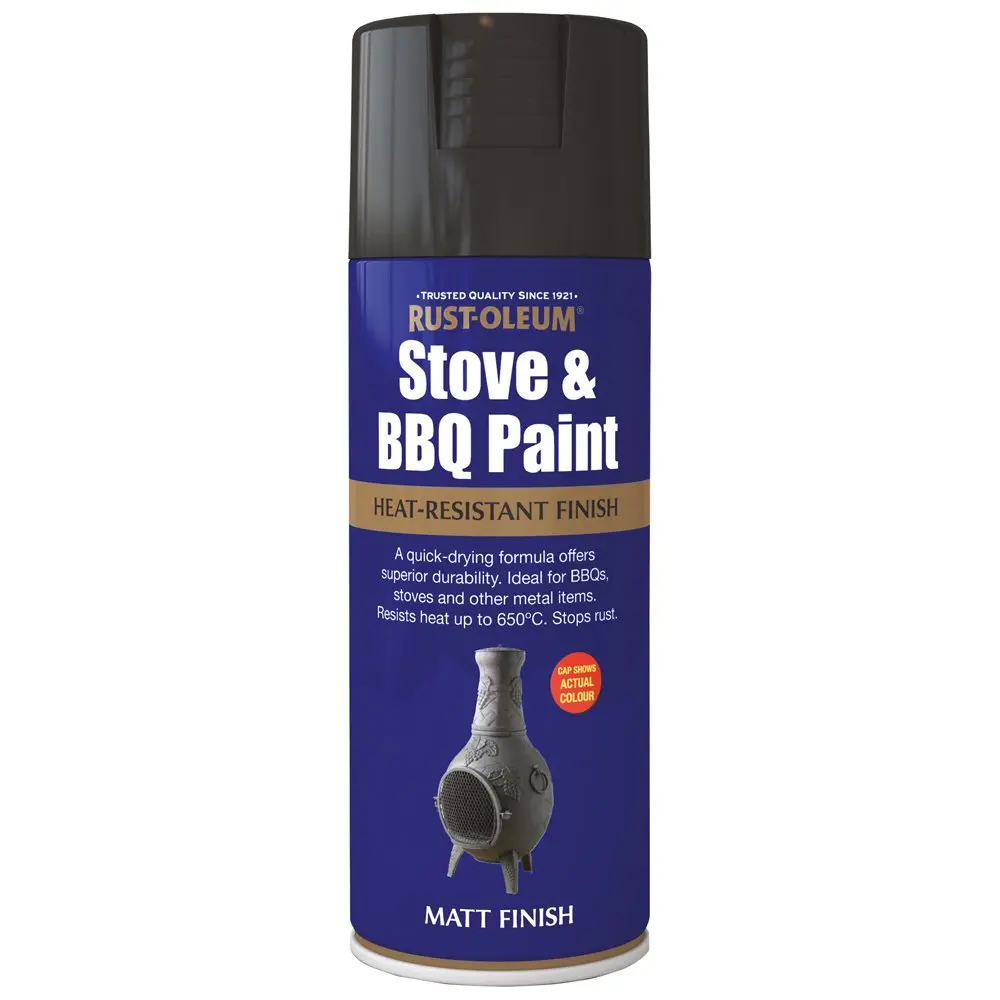 Rust-Oleum Stove & Bbq Heat Resistant Matt Finish Spray Paint - Black - 400Ml 1