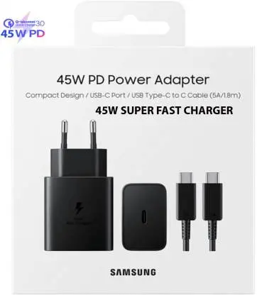 Samsung 45 W Pd Adapter 5 A Mobile Samsung 45W Usb-C Super Charger For Samsung Galaxy All Type C Model Charger With Detachable Cable  (Black, Cable Included) 1