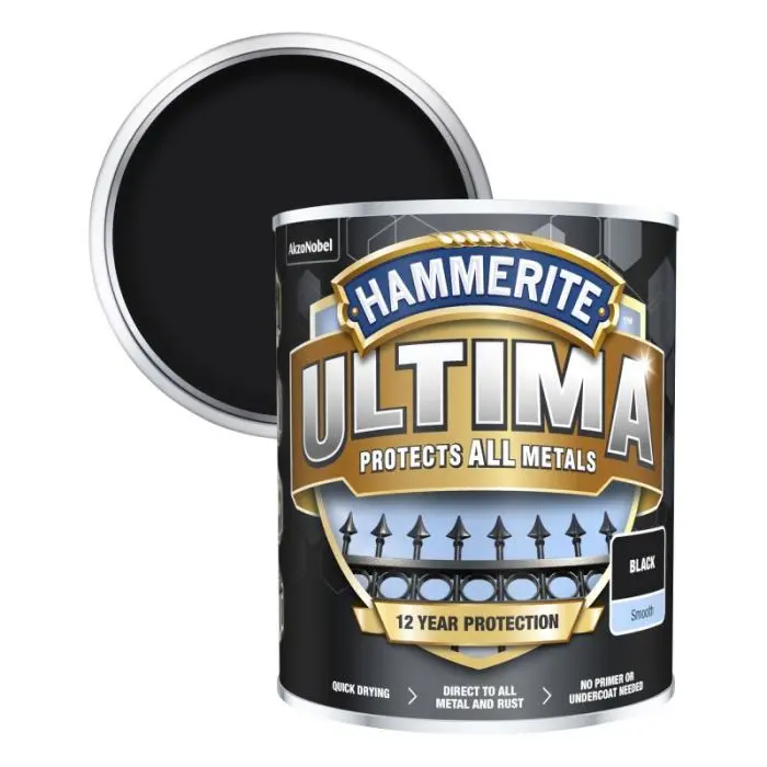 Hammerite Ultima Smooth Metal Paint - Black 750Ml 1