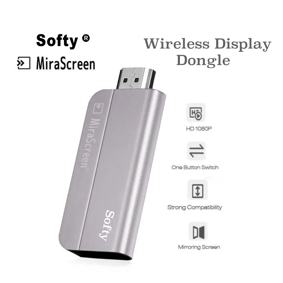 Softy Premium Quality Wireless Display Dongle (Mira Screen ) 1
