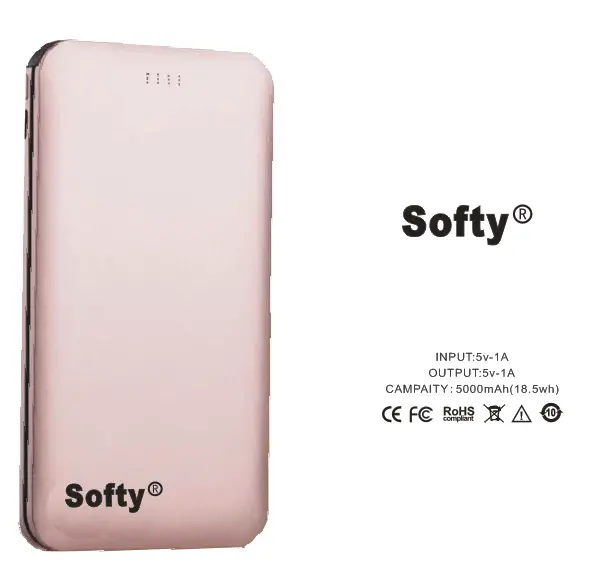 Softy Premium Quality 5000Mah Power Bank  With In-Build Cable 1