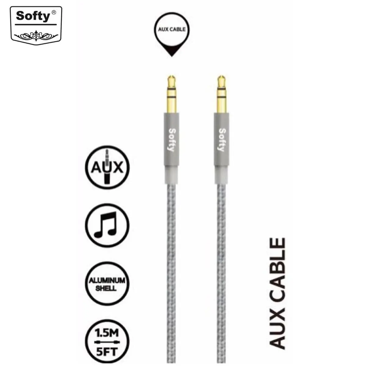 Softy Premium Quality Nylon Aux Cable 1.5 M 1