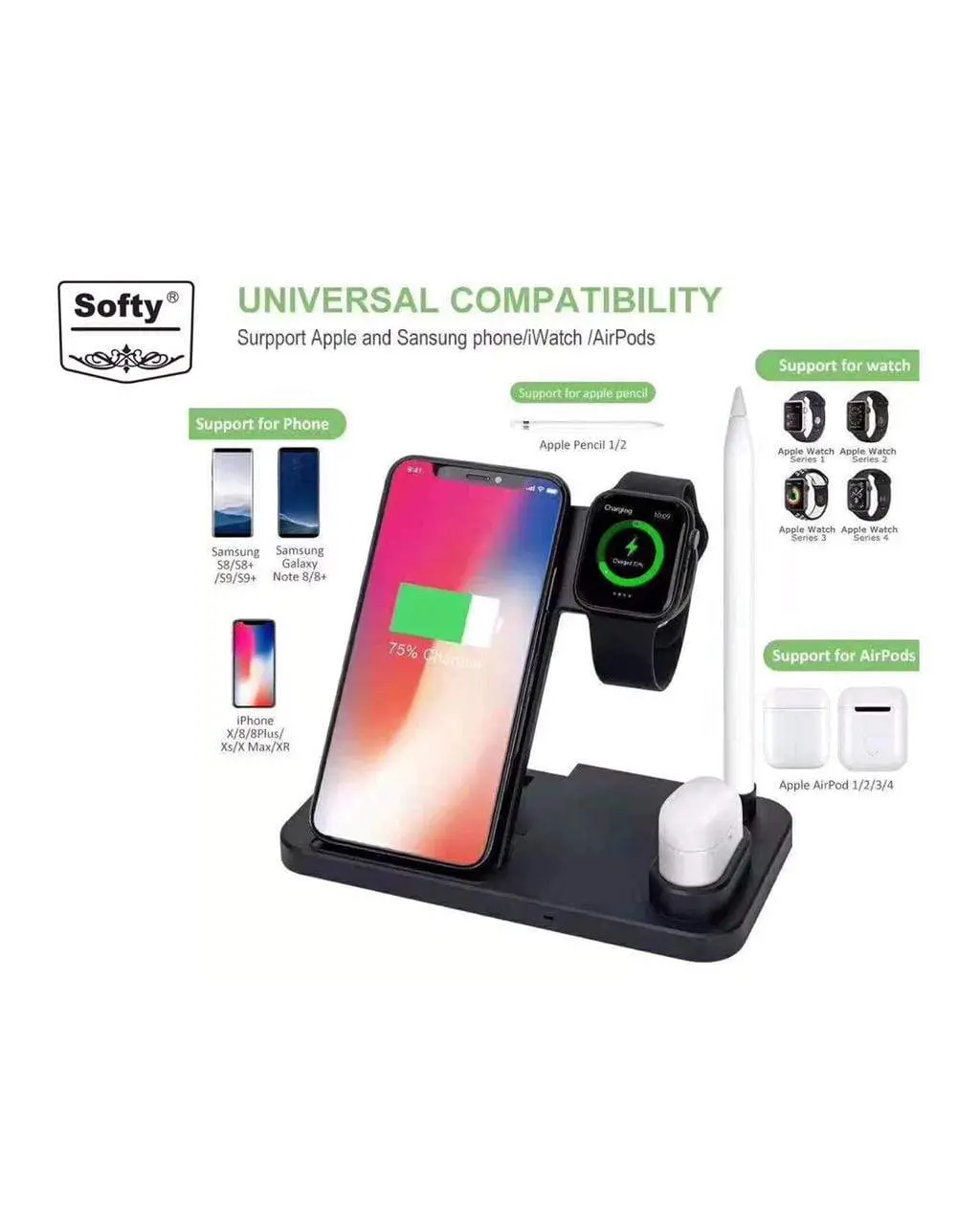 Softy Premium Quality 4In1 Wireless Charger With Pencil Holder 1