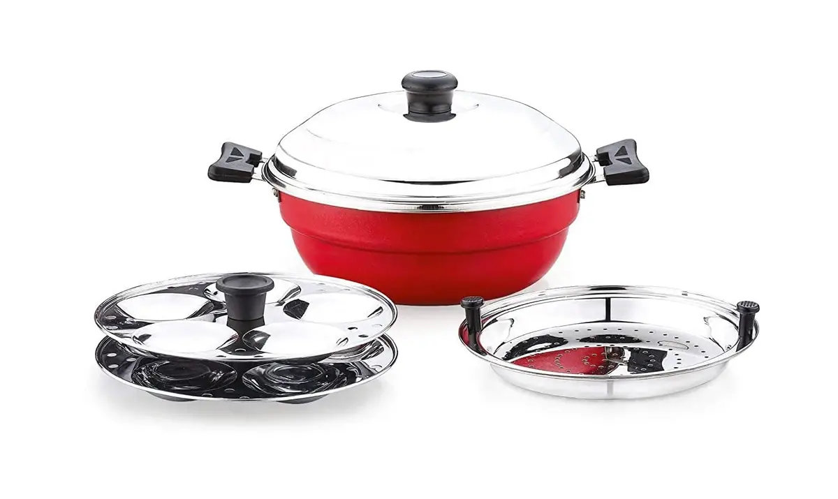 Sowbaghya Non Stick Induction Base Multi Kadai (2 Idly Plates + 1 Steamer Plate) 1